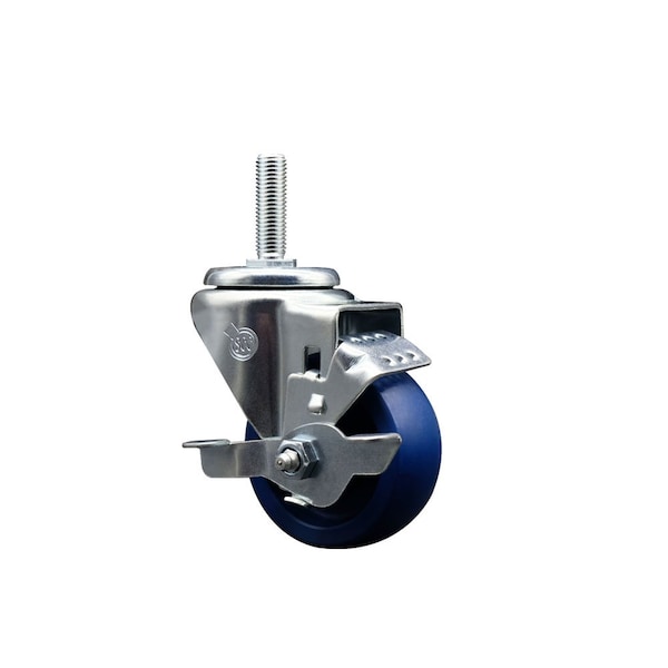 3 Inch Solid Polyurethane Wheel Swivel 34 Inch Threaded Stem Caster with Brake SCC